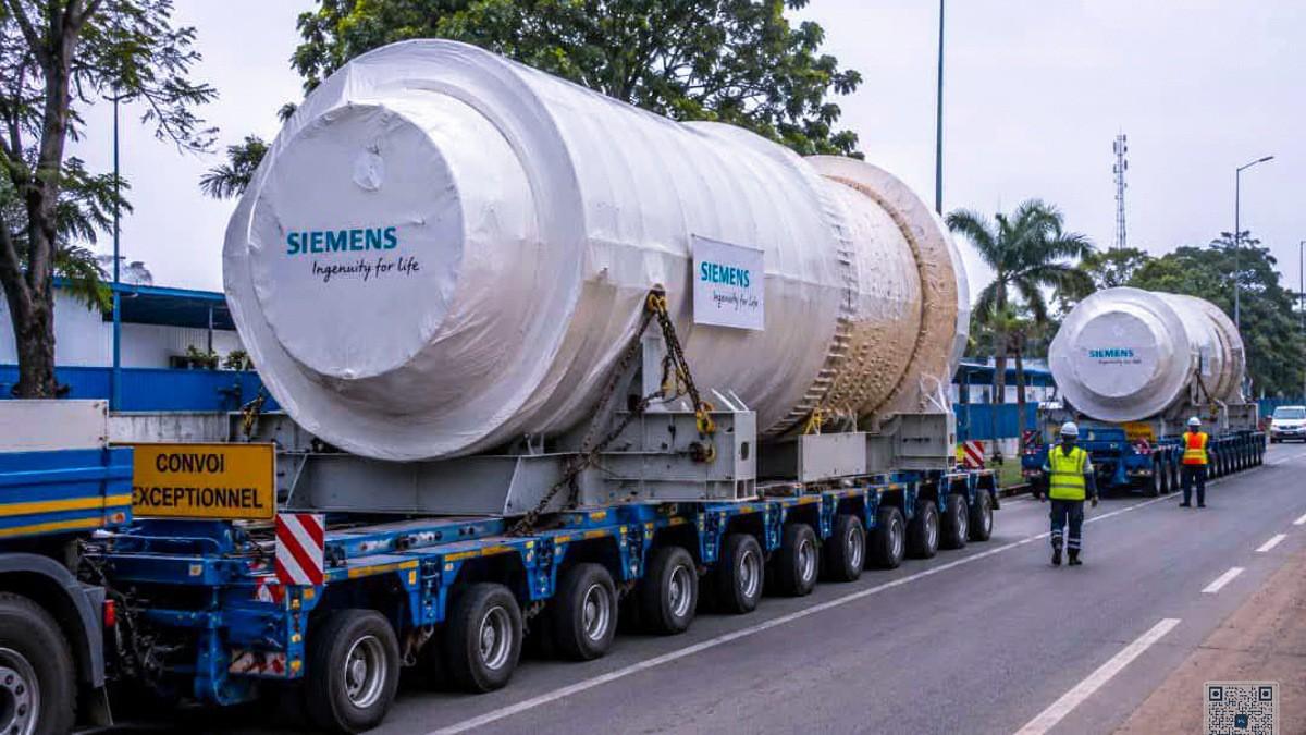 Acheminement d'une turbine à gaz SEEG vers la centrale d'Akournam à Owendo